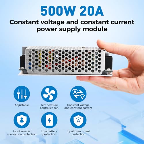 Heemol 500W DC-DC Boost Converter Module, 10.5-60V to 12-80V Adjustable CC/CV, 20A Constant Current with Reverse Polarity Protection and Temperature Control