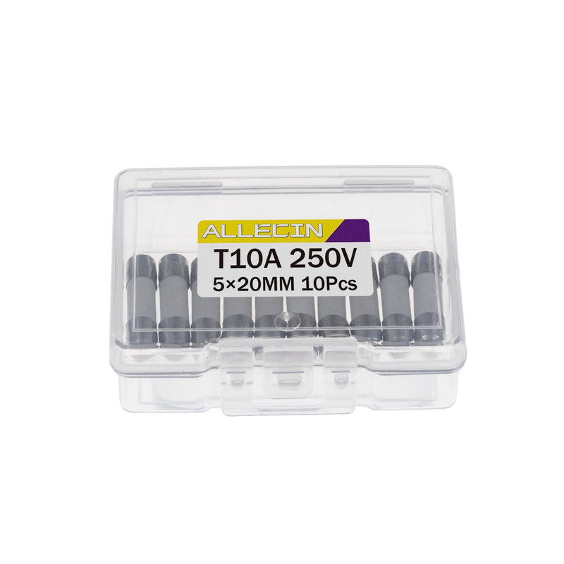 [Australia - AusPower] - 10A 250V 5x20MM Slow Blow Ceramic Fuses 10 Amp 250 Volt 0.2 x 0.78 Inch Time Delay Tube Fuse T10AL250V (Pack of 10Pcs) T10A 
