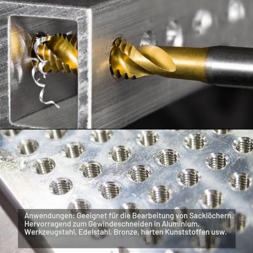 sourcing map M10 x 1 High Speed Steel Spiral Groove Tap | Titanium Coated Machine Tap 3 Flute Tapping Tool H2 Tolerance