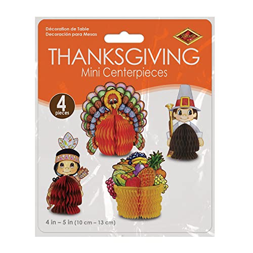 Beistle 4 Piece Thanksgiving Decorations Mini Pilgrim And Turkey Table Centerpieces For Fall Autumn Party Décor