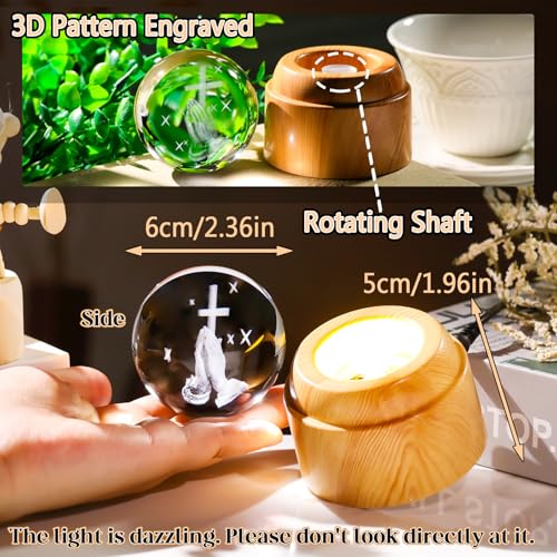 Arikyrist Crystal 3D Praying Hand Rotatable Ball Religious Gifts for Women Cross