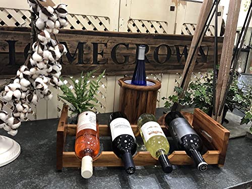 Kalmar Home acacia wood stackable 4-bottle wine rack, freestanding, with a sleek design and natural wood finish.