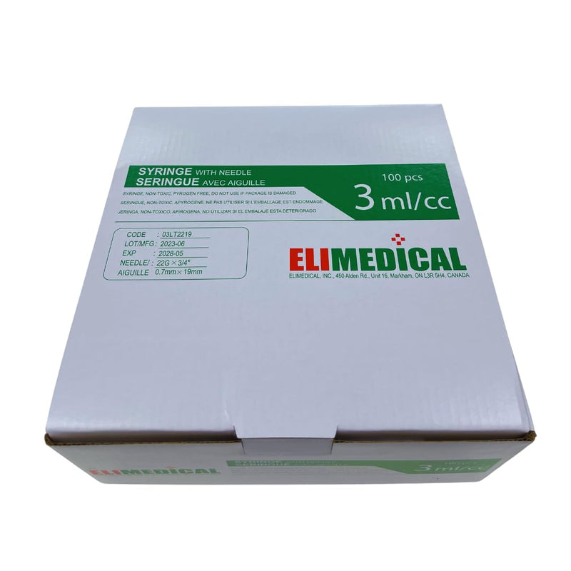 [Australia - AusPower] - Veterinary Syringe with Needle, Luer Lock 3cc (3ml), 22G x 3/4 inch (19mm), Individually Sealed, 100 per box, 03LT2219 