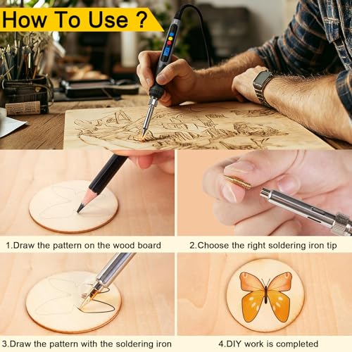 88Pcs Pyrography Kit, Wood Burning Pen with Adjustable Temperature 200°C–500°C, Pyrography Pen Set for Wood Engraving, Carving, Embossing, Soldering DIY Crafts (UK Plug)