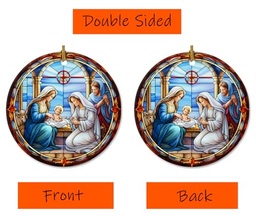Elegant Stained Glass Nativity Ornaments for Christmas Tree, Ceramic Christmas Ornaments for Home Decor, Religious Gifts for Men, Women, Christian Gift Ideas Gs2-7