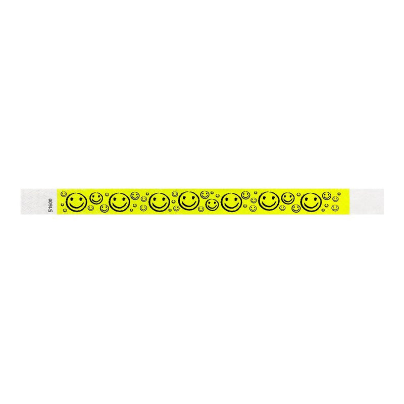 200 WristCo Yellow Smiley Face Tyvek Wristbands for Events - ¾” x 10” - Waterproof Recyclable Comfortable Tear Resistant Paper Bracelets Wrist Bands for Concerts Festivals Admission Party Neon Yellow 200 Count