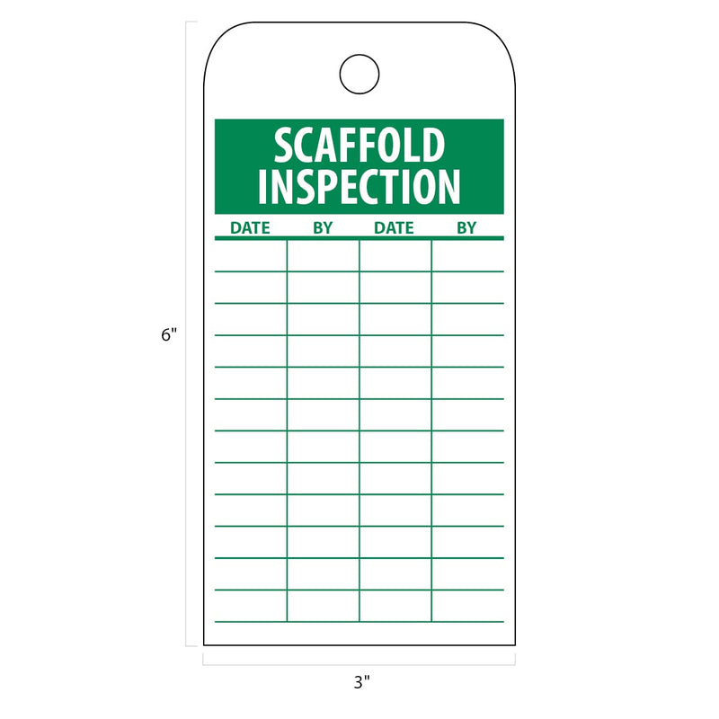 NMC Scaffold Inspection Tag, Pack of 25, 3" Width x 6" Height, Unrippable Vinyl, Made in The USA, RPT167