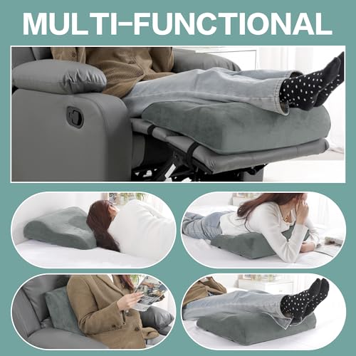 HOMBYS Extra Large Recliner Leg Pillow, Foam Foot Rest Cushion Wave Shape Recliner Footrest Extender, Multi Purpose Back & Lumbar Support Pillow for Bed, Sofa Couch, (Light Grey) Light Grey