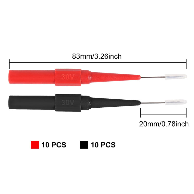 [Australia - AusPower] - 20Pcs 0.7mm Back Probe Kit with 4mm Banana Socket Non-Destructive Insulation Wire Piercing Needles Multimeter Test for Probes Automotive Testing Tools 