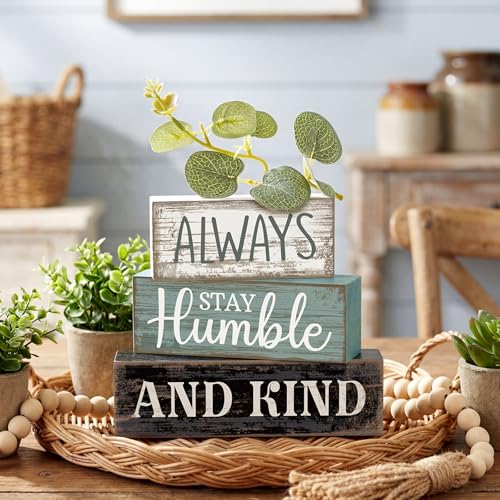 Lineshading 4 Pcs Inspirational Farmhouse Table Decor Wooden Shelves Signs Always Stay Humble and Kind