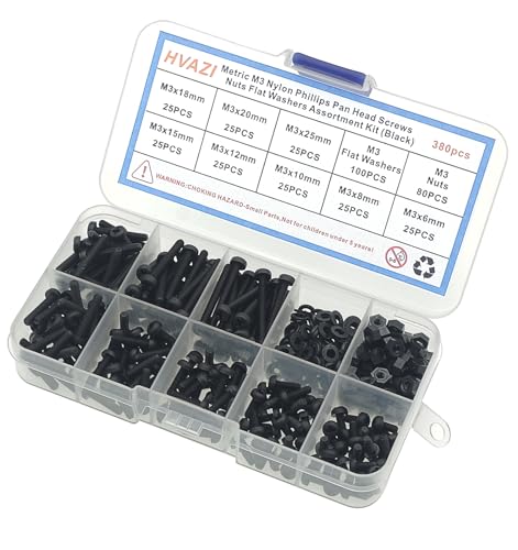 HVAZI M3 black nylon Phillips pan-head screws, nuts and washers kit assortment set