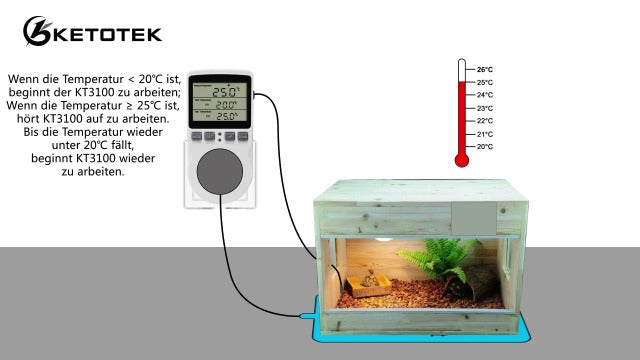 KETOTEK 230 V Temperature Controller Plug with Sensor, Digital Thermostat Plug with Timer, Plug Thermostat Timing Switch for Greenhouses, Aquariums, Heating, Cooling Without backlight