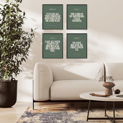 Locomiss Sage Green Christian Modern Bible Verse Wall Art Decor Posters olive green 8x10 Inches