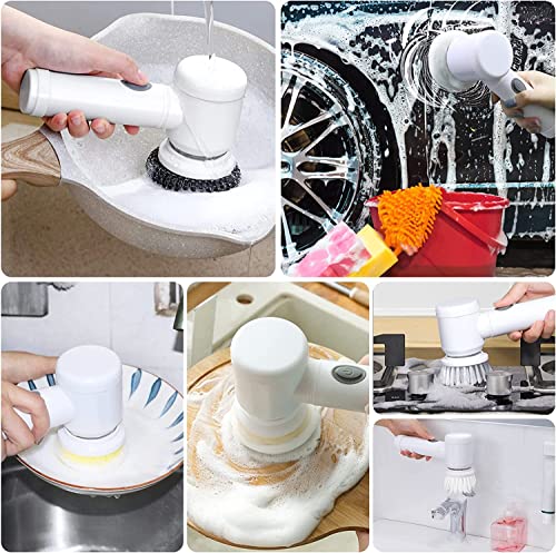 Electric Spin Scrubber, Waterproof Electric Cleaning Brush with 5 Replaceable Brush Heads, Rechargeable Scrub Brush Bathroom Shower Scrubber Cleaning Tool for Bathtub Sink Tile Grout Stove Cooker Dish