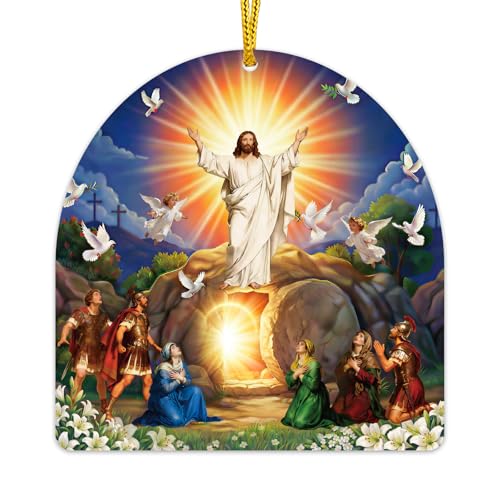 Easter Egg Ornament for Tree Decorations - He is Risen Cross Easter Decor - Religious Gifts for Women Men Kids, Catholic Gifts, Stained Glass Egg Ornament and Easter Basket Stuffers 6499