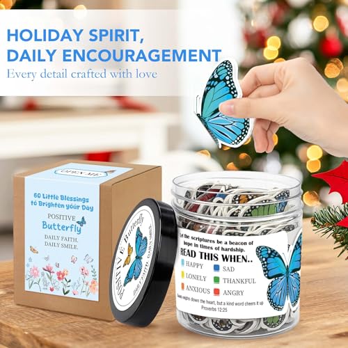 Butterfly Scripture Jar, 60 Prayer Cards, Inspirational Gifts for Women Butterfly(Christian)