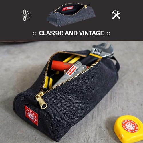 Rough Enough Waxed Canvas Small Tool Pouch Bag, Black 9 x 4 x 2.5 inch
