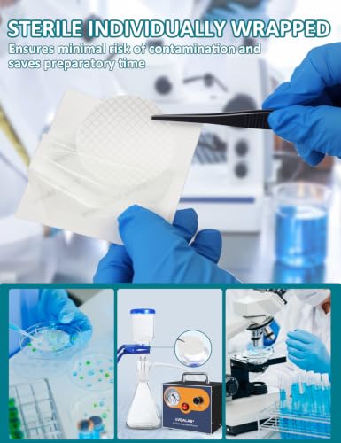 LVDALAB sterile gridded MCE filter membrane, 47mm, 0.22μm, 100-pack with gridded surface
