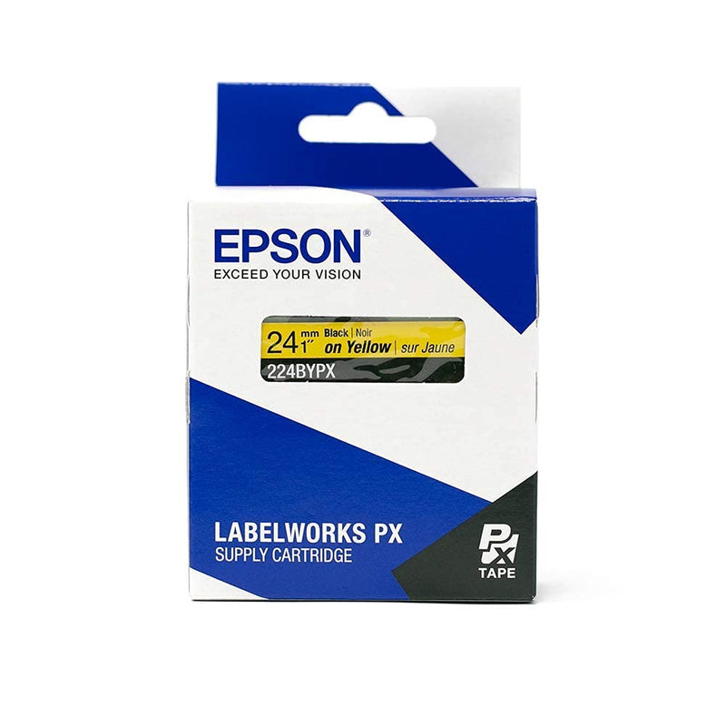 [Australia - AusPower] - Epson LABELWORKS 224BYPX Genuine PET (Polyester) Tape Cartridge - Black on Yellow Industrial Label Maker Tape - 1" (24MM) Wide, 30 ft 