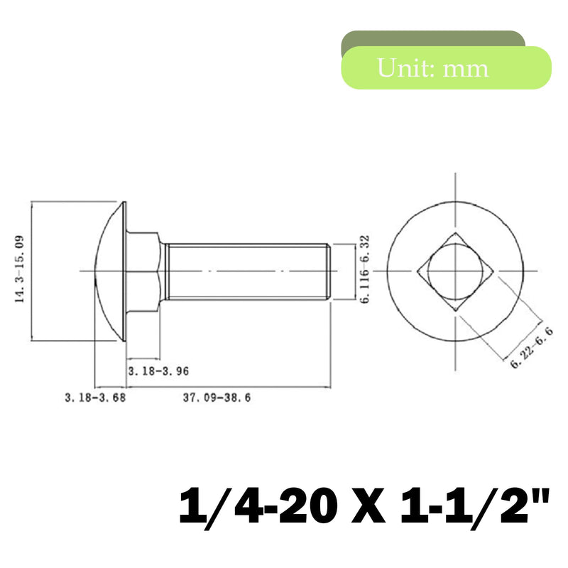 [Australia - AusPower] - 1/4-20 x 1-1/2" Carriage Bolts Screws, Stainless Steel 18-8 (304) Round Head Square Neck Carriage Bolts, Fully Threaded, Pack of 20 1/4-20 x 1-1/2" 