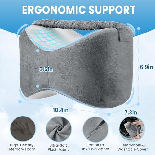 Memory Foam Knee & Leg Pillow for Side Sleepers, Grey & White