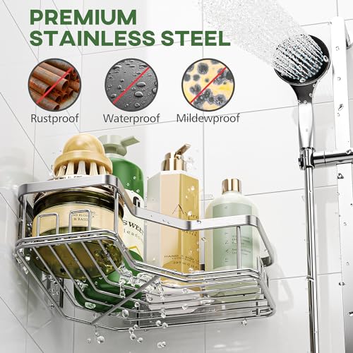 MAXIFFE 3 Pack X-Large Corner Shower Caddy with Soap Holder, Large Capacity Sturdy Easy Install No Drilling Stainless Steel Hold 40 LB Shower Organizer Shelves Rack for Family Renters Bathroom, Silver Silver XL - 3 Pack