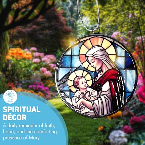 3-Inch Virgin Mary Stained Glass Style Suncatcher | Beautiful Religious Window Decoration 3 Inch Diameter