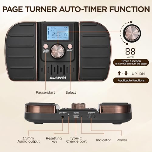 SUNYIN Wireless Page Turner & Metronome Music Foot Switch Pedal for iPad,Tablets,Phone