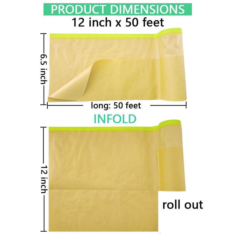 NETEHA 2 Rolls 12inch x 50feet Masking Paper with 1pcs Dispenser, Paint Adhesive Protective Paper Roll for Painting Protection Covering, Car Auto Body and Wall Covering Skirting 2 Roll with Dispenser