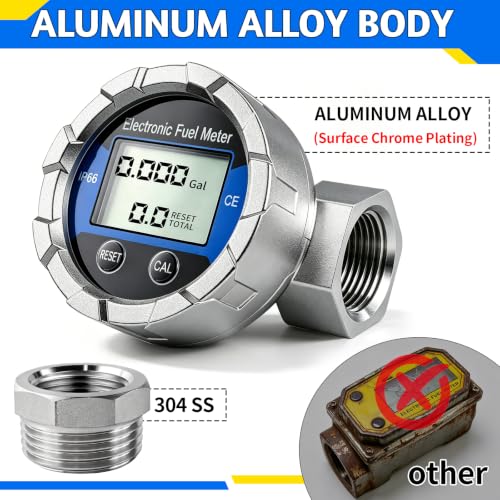 Boltigen 1-inch blue fuel flow meter with 1-inch male to 3/4-inch female NPT adapter