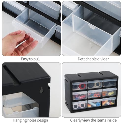 Guankan black plastic parts cabinet with 9 drawers for desktop craft storage