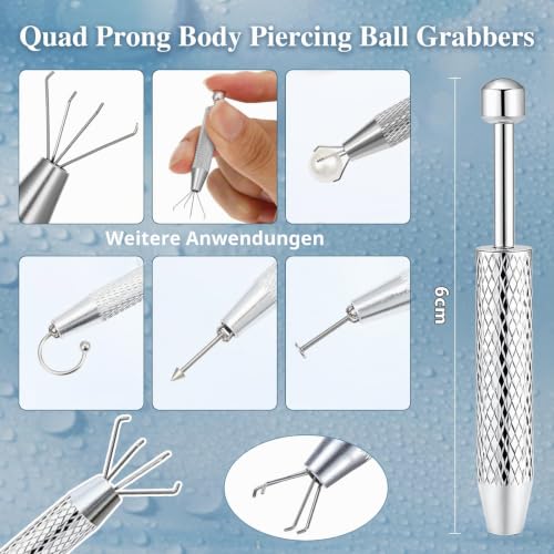 Titanium Piercing Ball Twist Change Set 7 Pieces Piercing Interchangeable Aid Piercing Aid for Change 14G 16G 18G 20G Piercing Tool for Changing Set Ball Gripper Piercing Insertion Aid Kit Silver ball twister