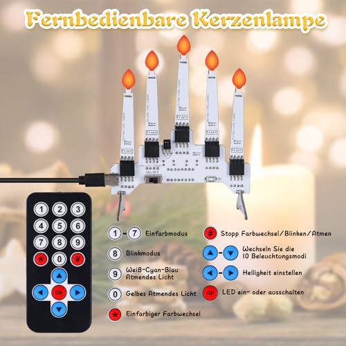 Christmas Soldering Kit, 5 LED Candles with Remote Control, 10 Light Modes & Brightness Adjustment, DIY Electronics Kit for Adults - Desk Decoration, Party Light, Electronics Learning Project