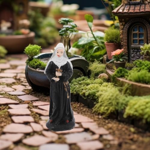 Nun Figurine with Crucifix Holy Catholic Figure Resin Tabletop Holy Decor Small Decor Accessory for Home Church Sand Table Collectible Religious Ornaments 2.95 in