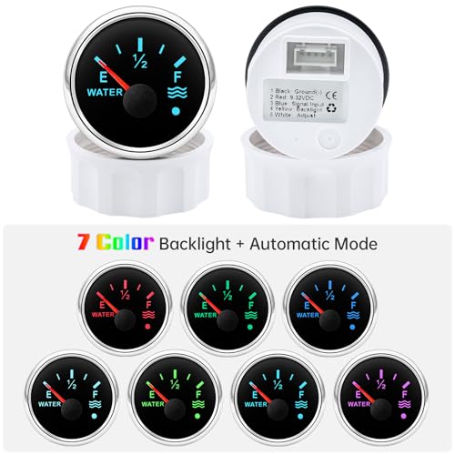 52mm Water Level Gauge 0-190ohm, Water Indicator Tank Level Meter 7 Colors Backlight Universal for Car Boat BS-52mm Water level gauge