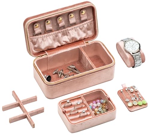 Velvet Jewelry Storage Organizer Display Box for Ring Necklace Blush Peach