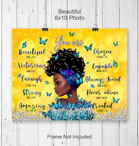 inspiring Christian Art for African Americans - Religious Wall Art & Decor - Christian Gifts for Black women - I Am - God Says Bible Verse Inspirational quote - Scripture Wall Artwork, spiritual Decor