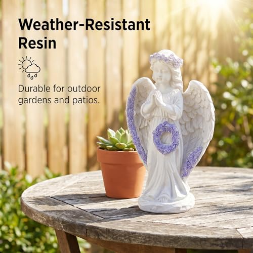 Praying Angel Figurines with Wreath for Garden Statues Angel Decor Standing With Lavender B