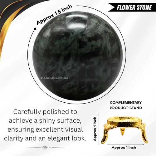 Amazing Gemstone Flower Stone Crystal Ball with Stand - 1.5 Inches Crystal Sphere Meditation Balls for Witchcraft and Decorative Balls