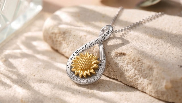 MONGAS Sunflower Urn Necklace for Ashes 925 Sterling Silver You Are My Sunshine Keepsake Necklace for Ashes Infinity Sunflower Cremation Jewelry Gifts for Loved Ones Women
