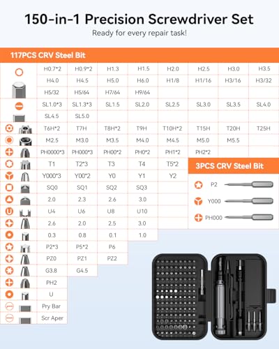 SOONAN 150-in-1 precision screwdriver set, black mini screwdriver tool kit with assorted bits