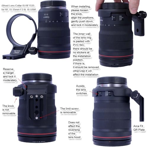 iShoot Tripod Mount Ring Lens Collar Compatible with Canon RF 15-35mm F2.8L is USM, Lens Holder Bracket Support Bottom is Arca-Swiss Fit Quick Release Plate for Arca Tripod Head Clamp & Stabilizer