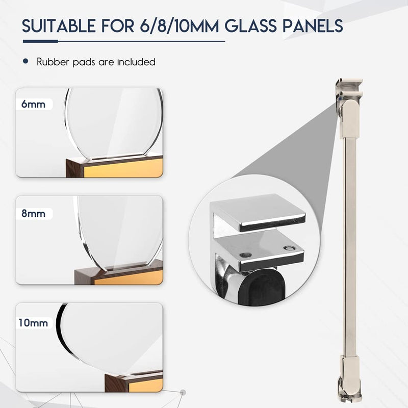 40cm / 15.7" Stainless Steel Frameless Shower Door Fixed Panel Wall-to-Glass Support Bar for 1/4" to 3/8" Thick Glass by M-Home (400mm, Chrome) 400mm