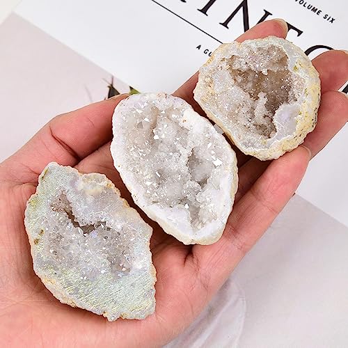 JIC Gem 0.88 Lbs Angel Aura Quartz Crystals Geode Druzy Cluster Titanium Coated Natural Irregular Rock Gemstone Specimen 1.2-2.5" Ab Color(0.88 Lbs)
