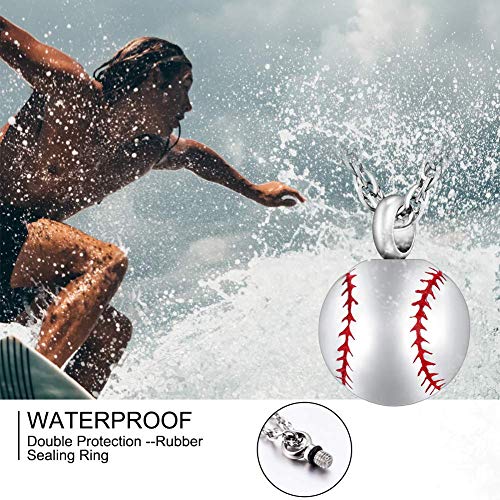 abooxiu Baseball Urn Necklace for Ash Stainless Steel Cremation Jewelry Memorial Pendant Keepsake Human Ashes Holder Women Men Silver Non-engraving