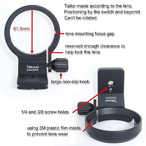 iShoot Tripod Mount Ring Lens Collar Support Bracket Holder Compatible with Sony FE 24-240mm F3.5-6.3 OSS, 24-70mm f/4 ZA OSS, 24mm f/1.4 GM, 10-18mm f/4 OSS, 16-35mm F4 ZA OSS, 18-135mm f/3.5-5.6 OSS