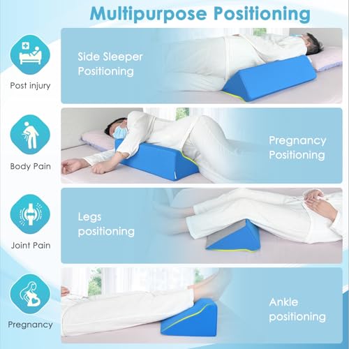 Bed Wedge Pillow For Sleeping Seniors Post Surgery Incline Pillow Bedsore Pressure Relief Cushions For Butt Lifting Patient Turning Triangle Foam Wedges For Bed Positioning Body Back Support (Blue) Blue