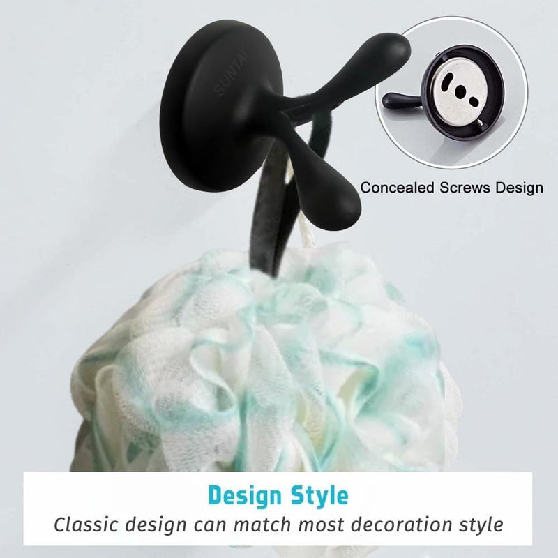 SUNTAI 4 Piece Bathroom Accessory Set(Adjustable Towel Bar, Towel Ring, Toilet Paper Holder,Towel Hook), Wall Mounted Bathroom Hardware Accessories Set,Matte Black