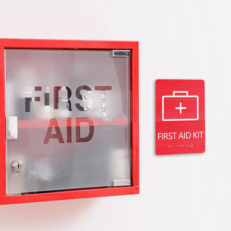 First Aid Kit Sign, ADA Compliant, Aluminum Composite Panel, Grade 2 Braille with Raised Tactile Letters, for Office, Schools, Restaurants & Public Facilities, 6" x 9"(3 Pcs) 3