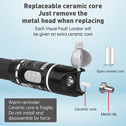 Moocci visual fault locator fiber optic cable tester with FC male to LC female adapter, white device and accessories